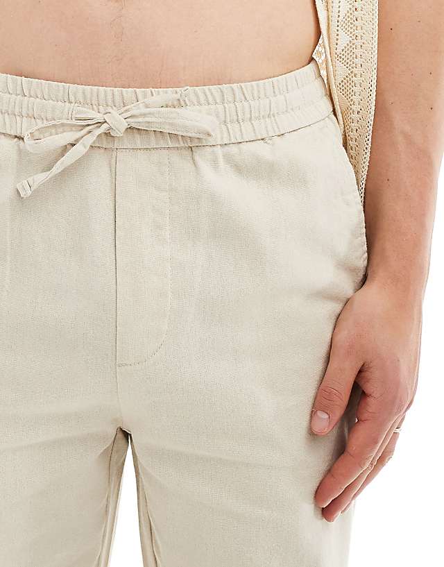 Asos ONLY & SONS Linen Mix Loose Fit Trousers In Beige