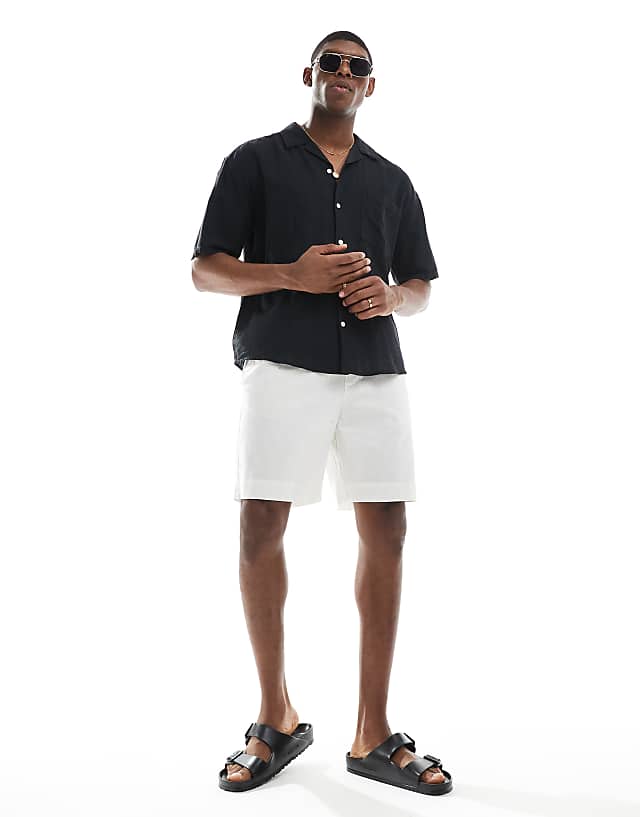 Asos ONLY & SONS Linen Mix Relaxed Resort Shirt In Black