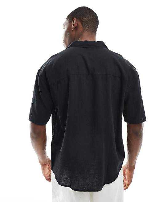 Asos ONLY & SONS Linen Mix Relaxed Resort Shirt In Black