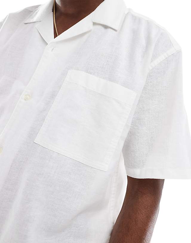 Asos ONLY & SONS Linen Mix Relaxed Resort Shirt In White