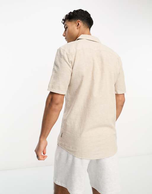 Asos ONLY & SONS Linen Mix Revere Collar Shirt In Beige
