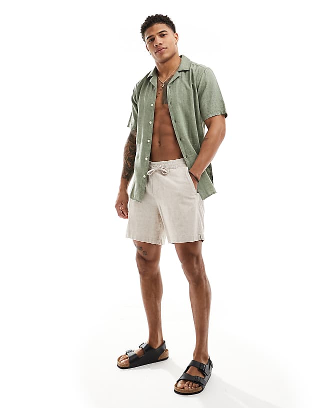 Asos ONLY & SONS Linen Mix Revere Collar Shirt In Sage Green