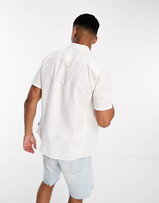 Asos ONLY & SONS Linen Mix Revere Collar Shirt In White
