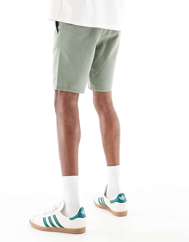 Asos ONLY & SONS Linen Mix Tie Waist Shorts Dark Sage