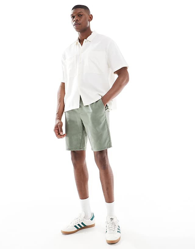 Asos ONLY & SONS Linen Mix Tie Waist Shorts Dark Sage