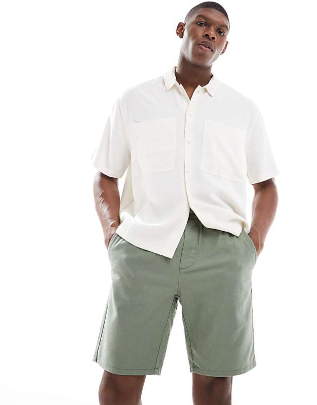 asos ONLY & SONS linen mix tie waist shorts dark sage