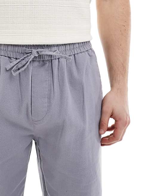 Asos ONLY & SONS Loose Fit Linen Mix Trouser In Washed Grey