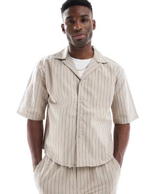 Asos ONLY & SONS Loose Linen Fit Co-ord In Beige Pinstripe