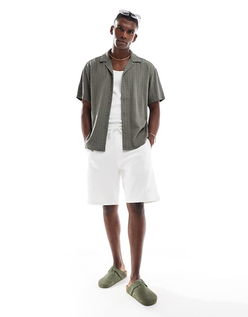 Asos ONLY & SONS Short Sleeve Linen Textured Shirt In Khaki