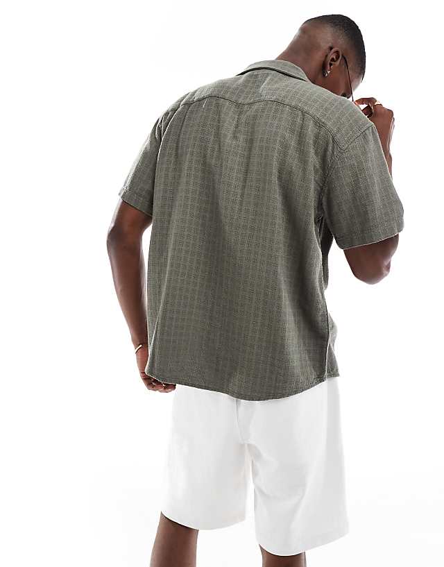 Asos ONLY & SONS Short Sleeve Linen Textured Shirt In Khaki