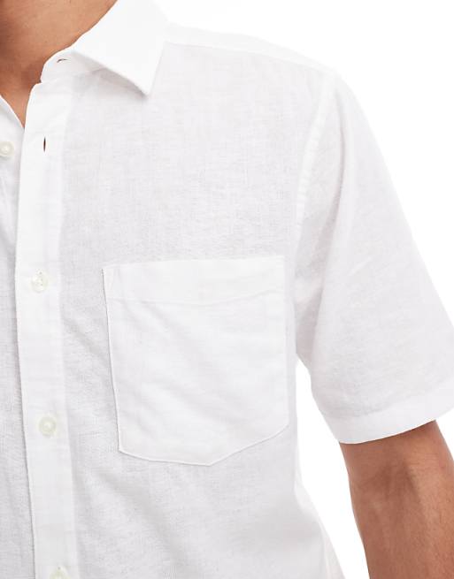 Asos ONLY & SONS Short Sleeve Regular Fit Linen Mix Shirt In White