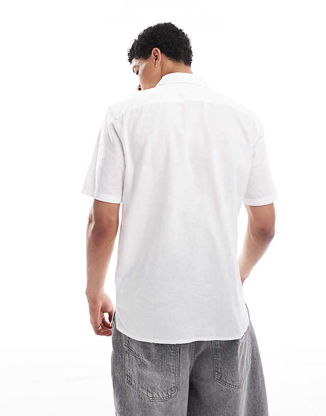 Asos ONLY & SONS Short Sleeve Regular Fit Linen Mix Shirt In White