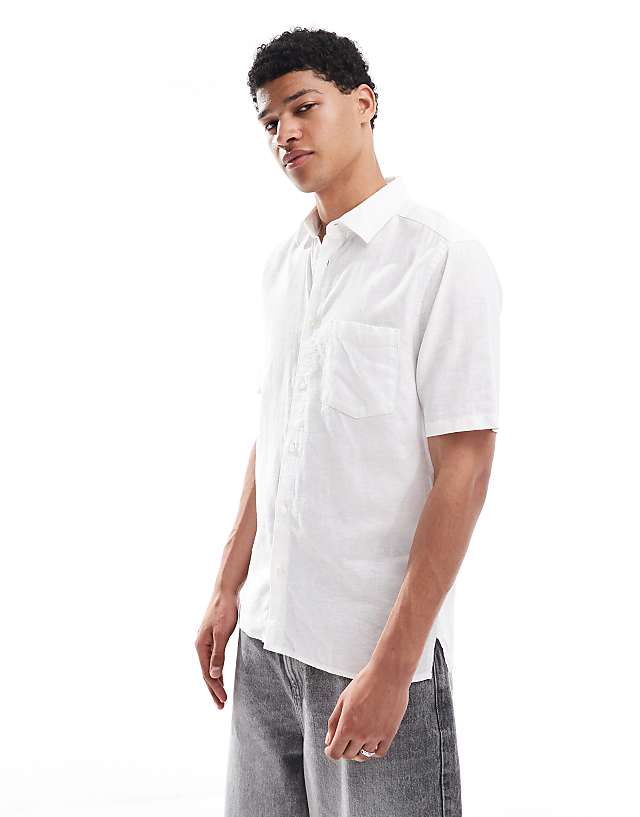asos ONLY & SONS short sleeve regular fit linen mix shirt in white
