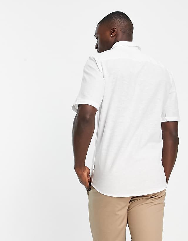 Asos ONLY & SONS Short Sleeve Slim Fit Shirt In Linen Mix In White