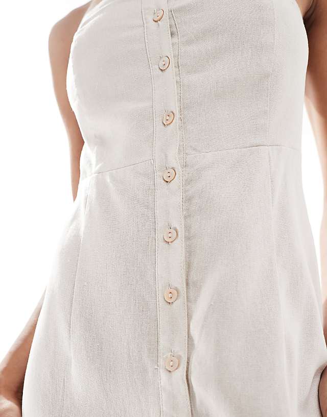 Asos ONLY Tall Linen Mix Bandeau Midi Dress In Stone