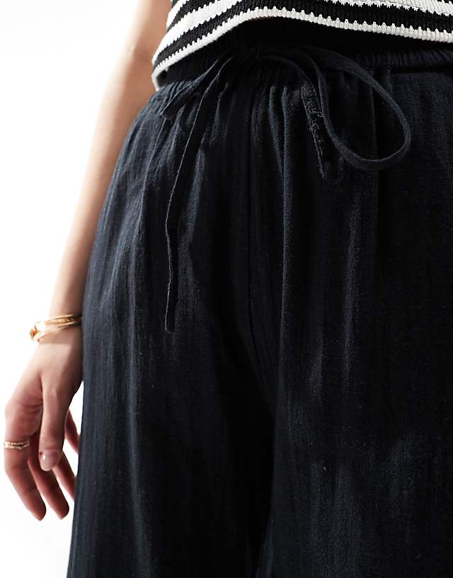 Asos ONLY Tall Wide Leg Linen Look Trousers In Black