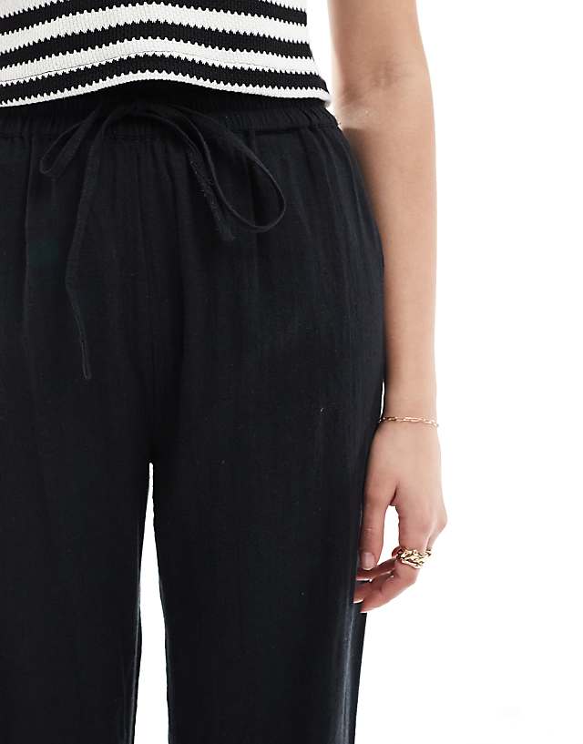 Asos ONLY Tall Wide Leg Linen Look Trousers In Black