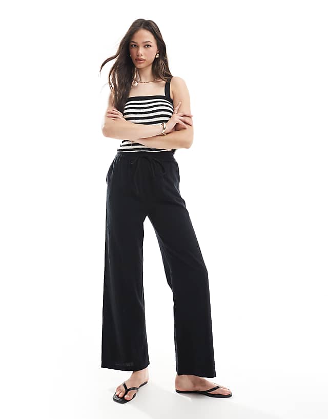 asos ONLY Tall wide leg linen look trousers in black