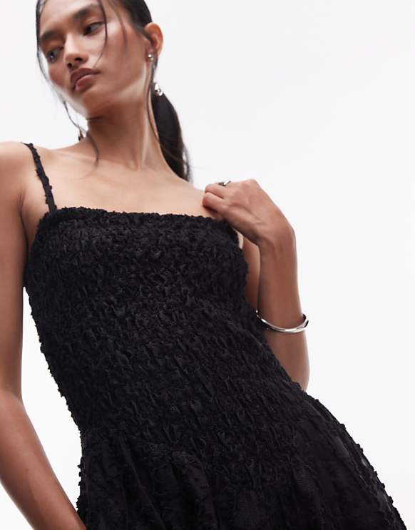 Asos & Other Stories 3D Floral Midi Dress With V Drop Waist In Black