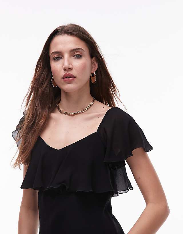 Asos & Other Stories Asymmetric Midaxi Dress With Tiered Ruffles In Black