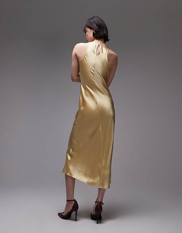 Asos & Other Stories Bias Cut Satin Midi Dress In Light Yellow