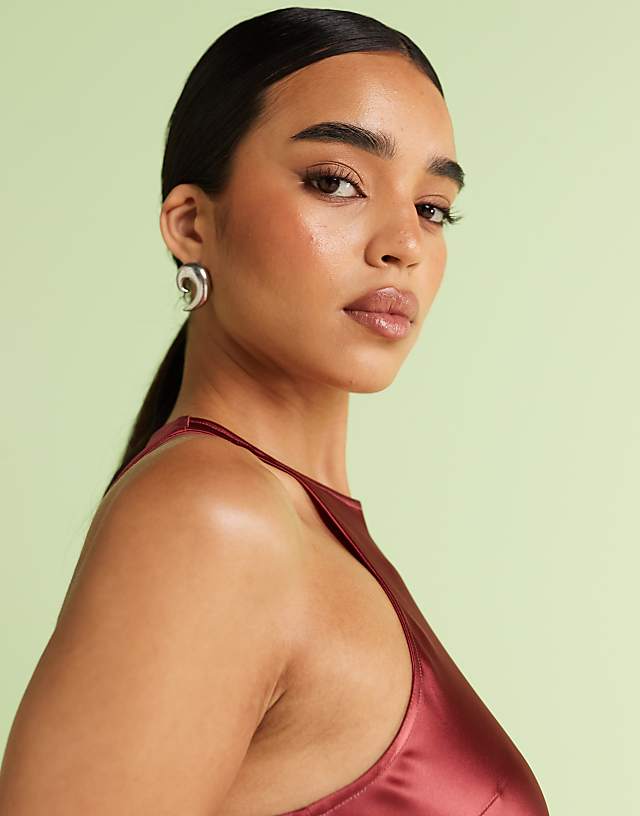 Asos & Other Stories Bias Cut Satin Midi Dress In Pomegranate Pink