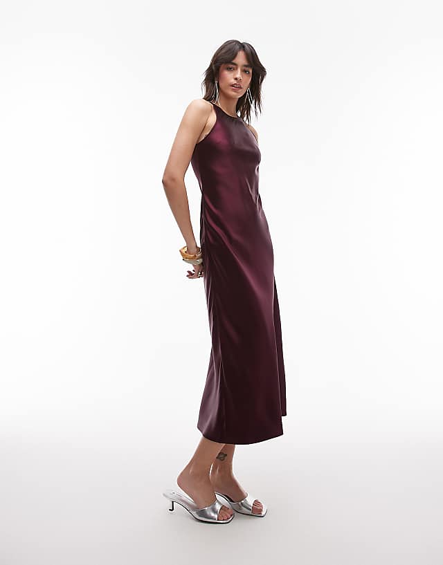 Asos & Other Stories Bias Cut Satin Midi Dress In Purple Berry
