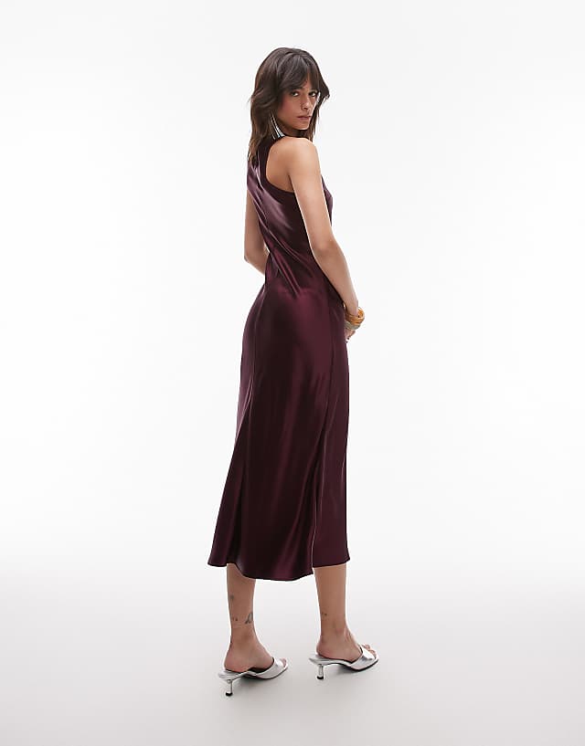 Asos & Other Stories Bias Cut Satin Midi Dress In Purple Berry