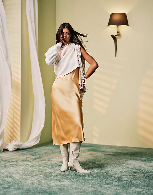 Asos & Other Stories Bias Cut Satin Midi Dress In Yellow