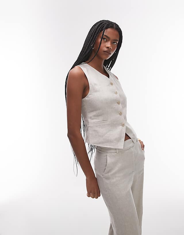 asos & Other Stories co-ord fitted linen waistcoat in beige