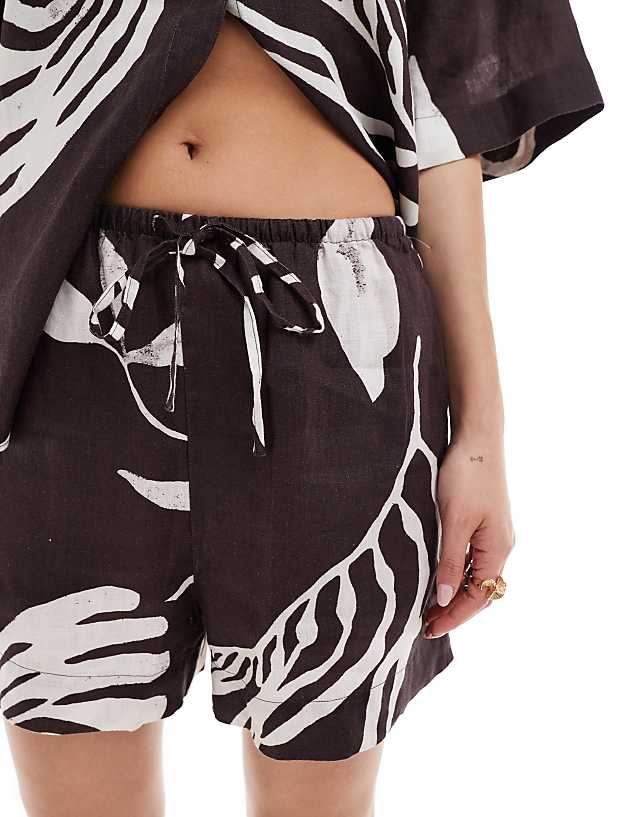 Asos & Other Stories Co-ord Linen Shorts With Drawstring Waist In Bold Abstract Leaf Print