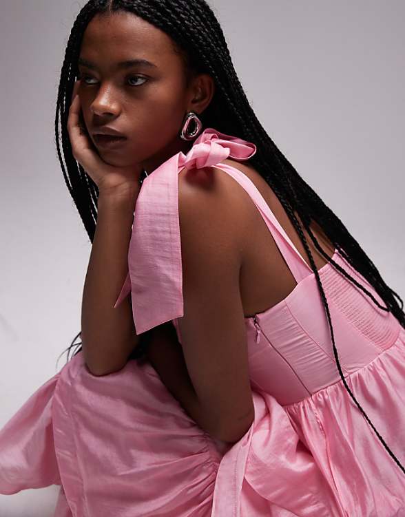 Asos & Other Stories Corset Front Tiered Maxi Dress In Pink