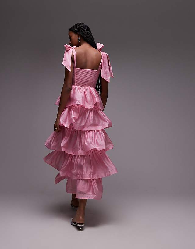 Asos & Other Stories Corset Front Tiered Maxi Dress In Pink