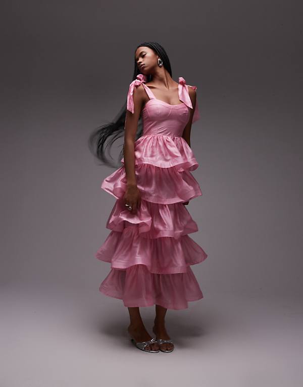 asos & Other Stories corset front tiered maxi dress in pink