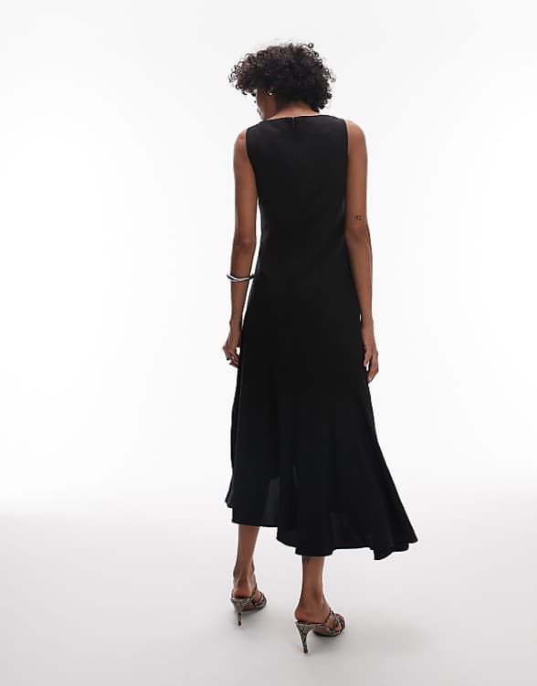 Asos & Other Stories Drapey Midaxi Dress With Asymmetric Flutter Hem In Black