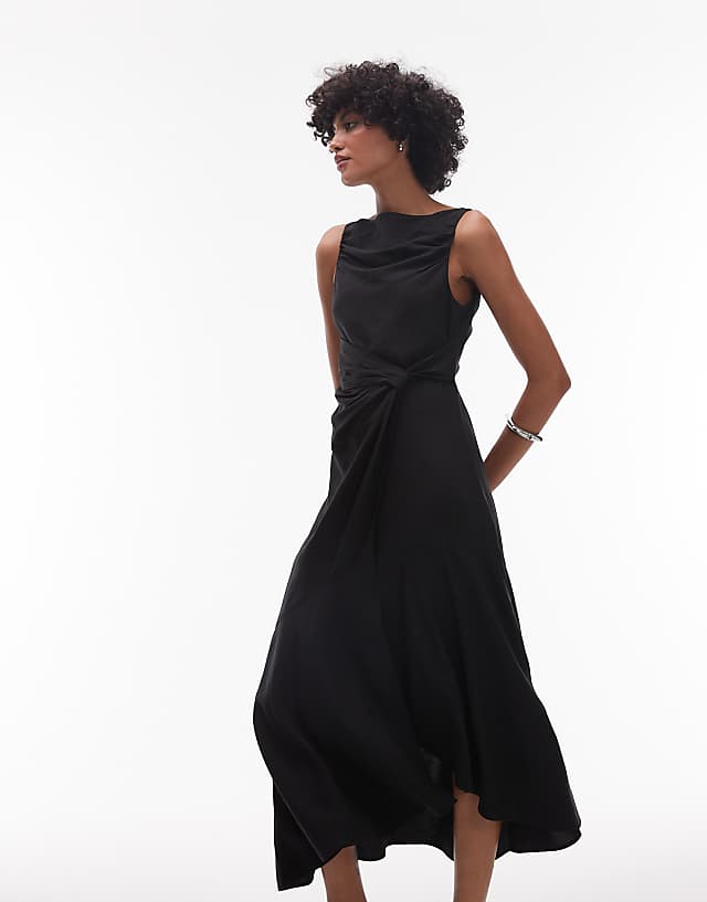 Asos & Other Stories Drapey Midaxi Dress With Asymmetric Flutter Hem In Black