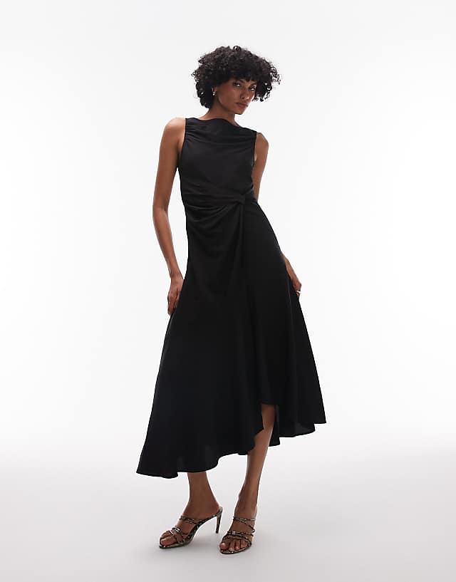 asos & Other Stories drapey midaxi dress with asymmetric flutter hem in black