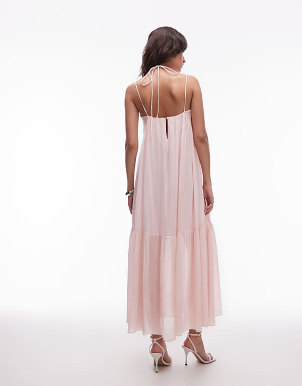 Asos & Other Stories Embroidered Maxi Dress With Drop Waist In Pink