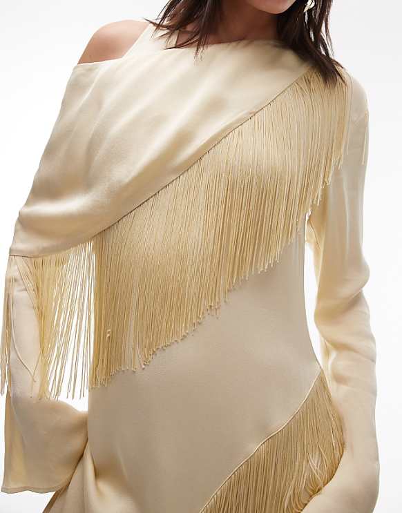 Asos & Other Stories Fringed Maxi Dress With Drape Detail And Thigh Split In Butter Yellow