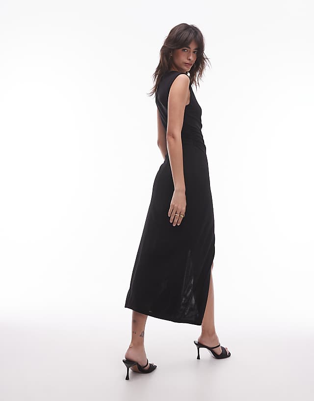 Asos & Other Stories Jersey Midaxi Dress With Drape Detail And Asymmetric Wrap Front In Black