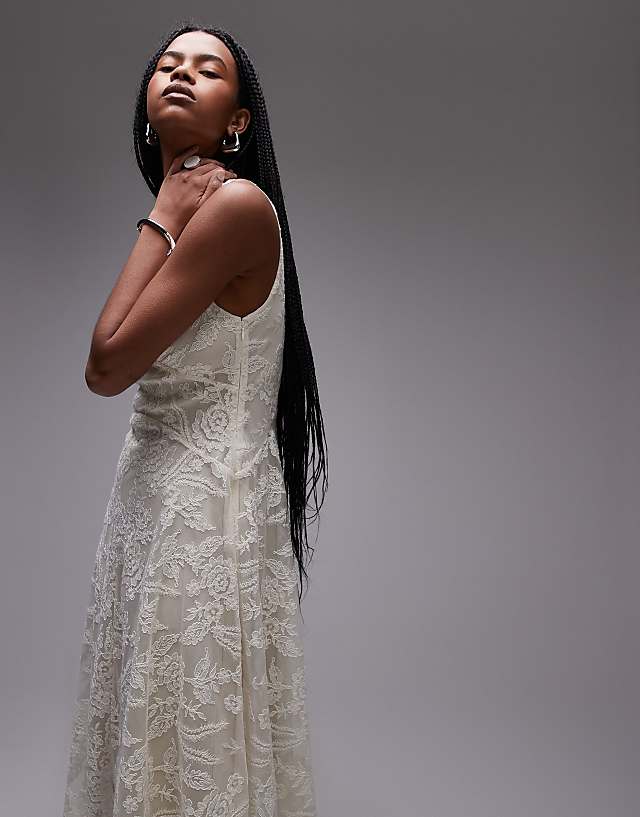 Asos & Other Stories Lace Midaxi Dress With Drop Waist And Handkerchief Hem In Off White