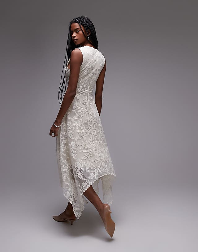 Asos & Other Stories Lace Midaxi Dress With Drop Waist And Handkerchief Hem In Off White