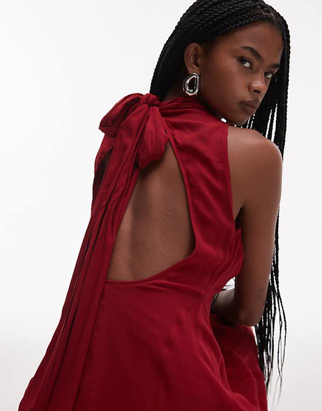 Asos & Other Stories Layered Sheer Chiffon Midaxi Dress With Open Tie Back And Handkerchief Hem In Red
