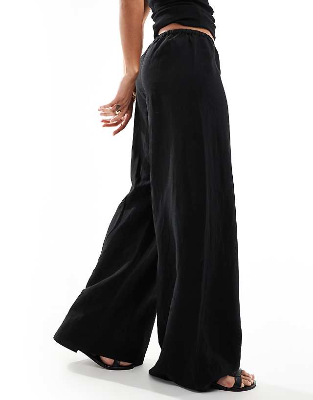 Asos & Other Stories Linen Blend Wide Leg Trousers With Drawstring Waist In Black