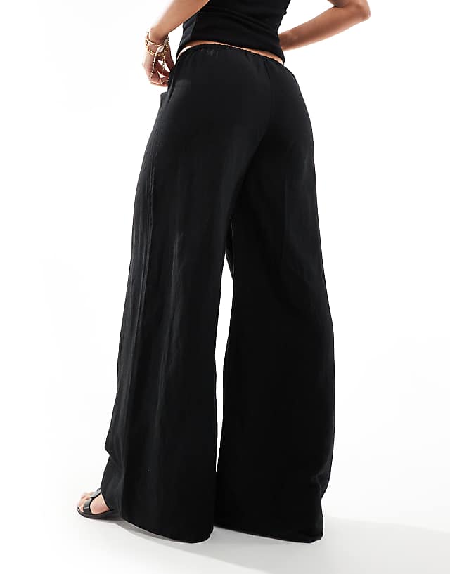 Asos & Other Stories Linen Blend Wide Leg Trousers With Drawstring Waist In Black