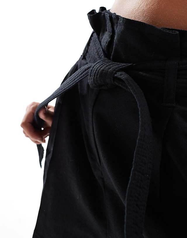 Asos & Other Stories Linen High Waist Belted Shorts In Black