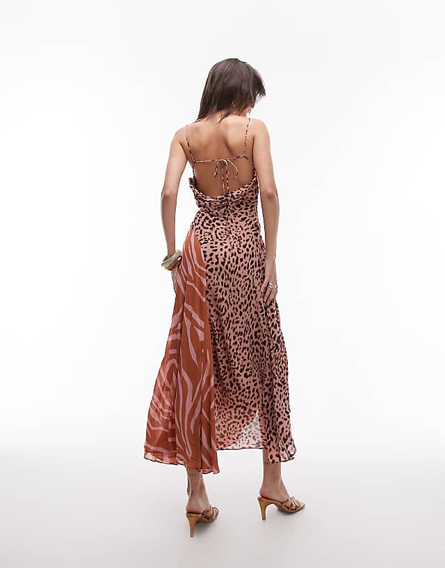 Asos & Other Stories Maxi Dress With Adjustable Spaghetti Straps And Low Cowl Neck In Mixed Animal Print