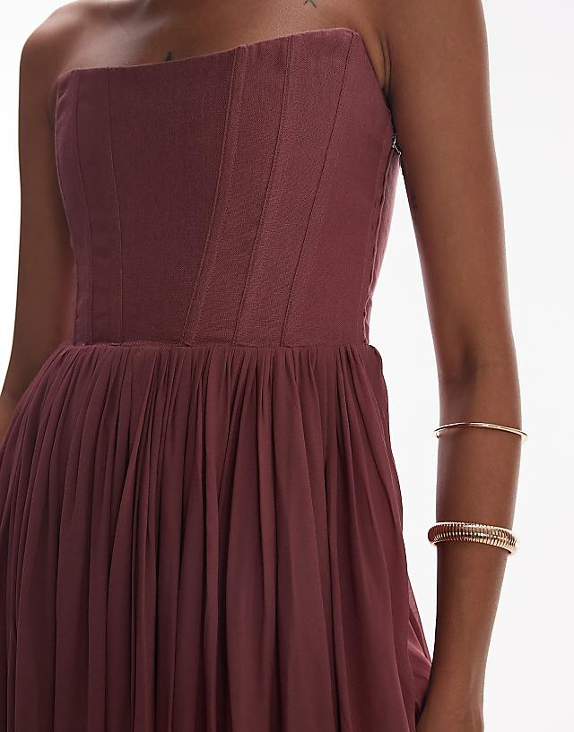 Asos & Other Stories Maxi Dress With Corset And Sheer Overskirt In Berry Burgundy