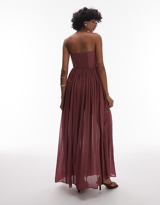 Asos & Other Stories Maxi Dress With Corset And Sheer Overskirt In Berry Burgundy