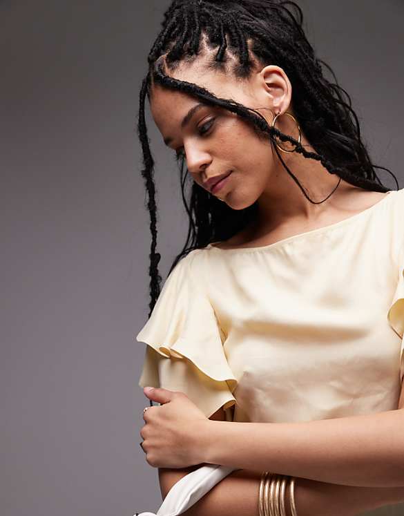 Asos & Other Stories Maxi Dress With Ruffle Sleeves And Open Back In Light Butter Yellow